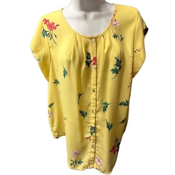 Sweet Rain Yellow Multicolored Floral Print Top Size XL - Picture 1 of 16